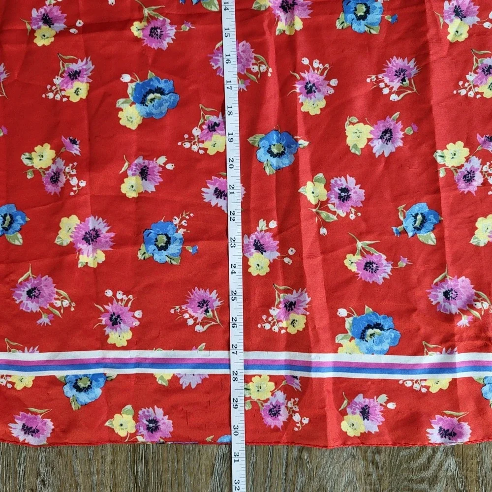Vintage Glentex Italy Red Floral Square Scarf Neckerchief Striped Border Print